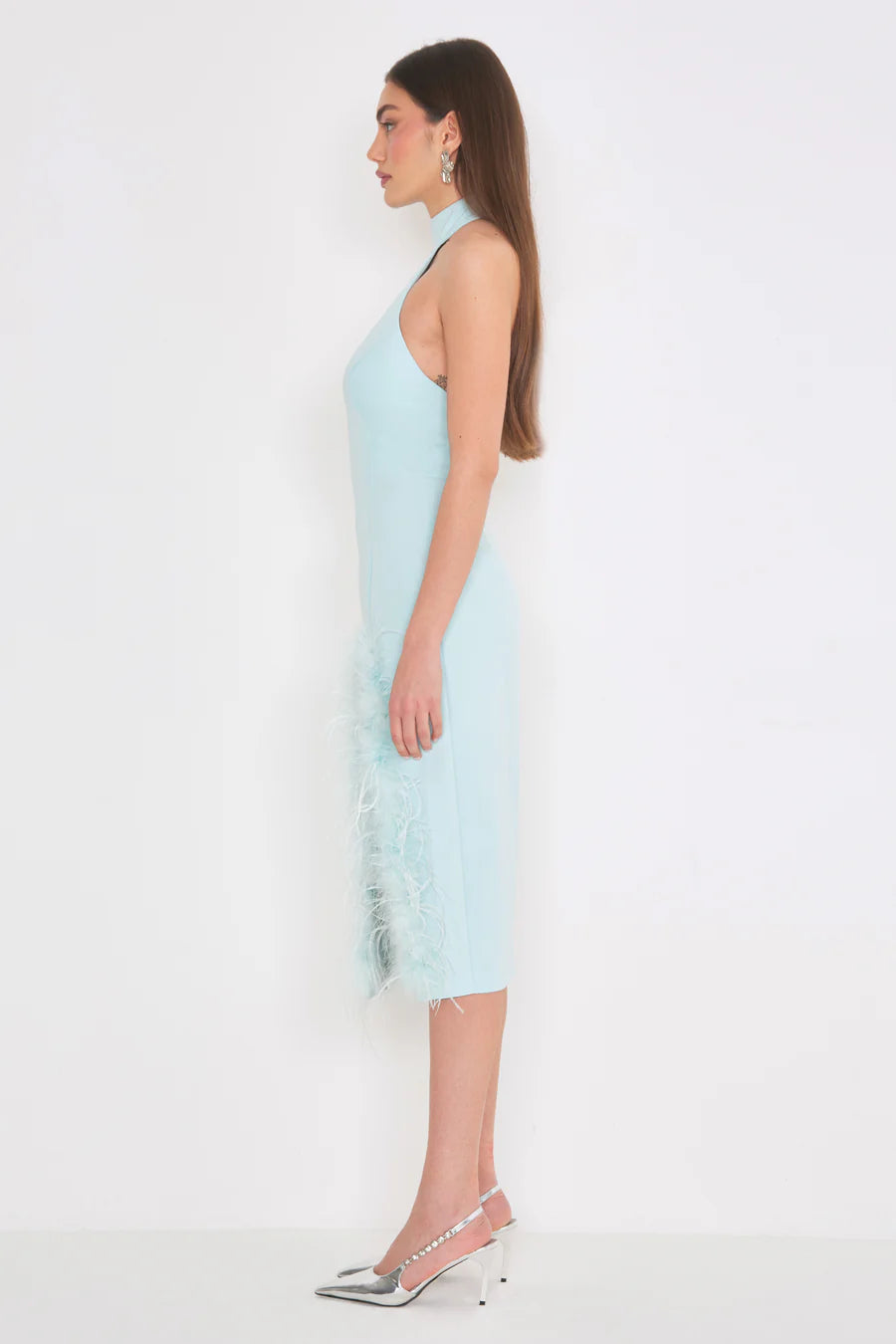 SILENCE LIMITED-halter plume dress