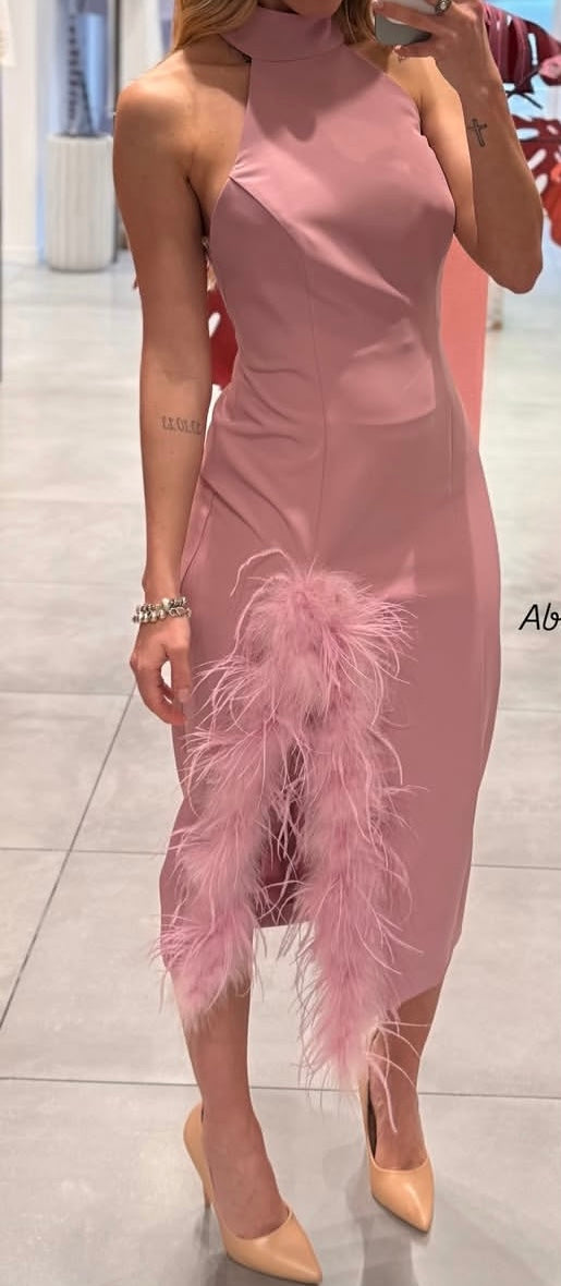 SILENCE LIMITED-halter plume dress