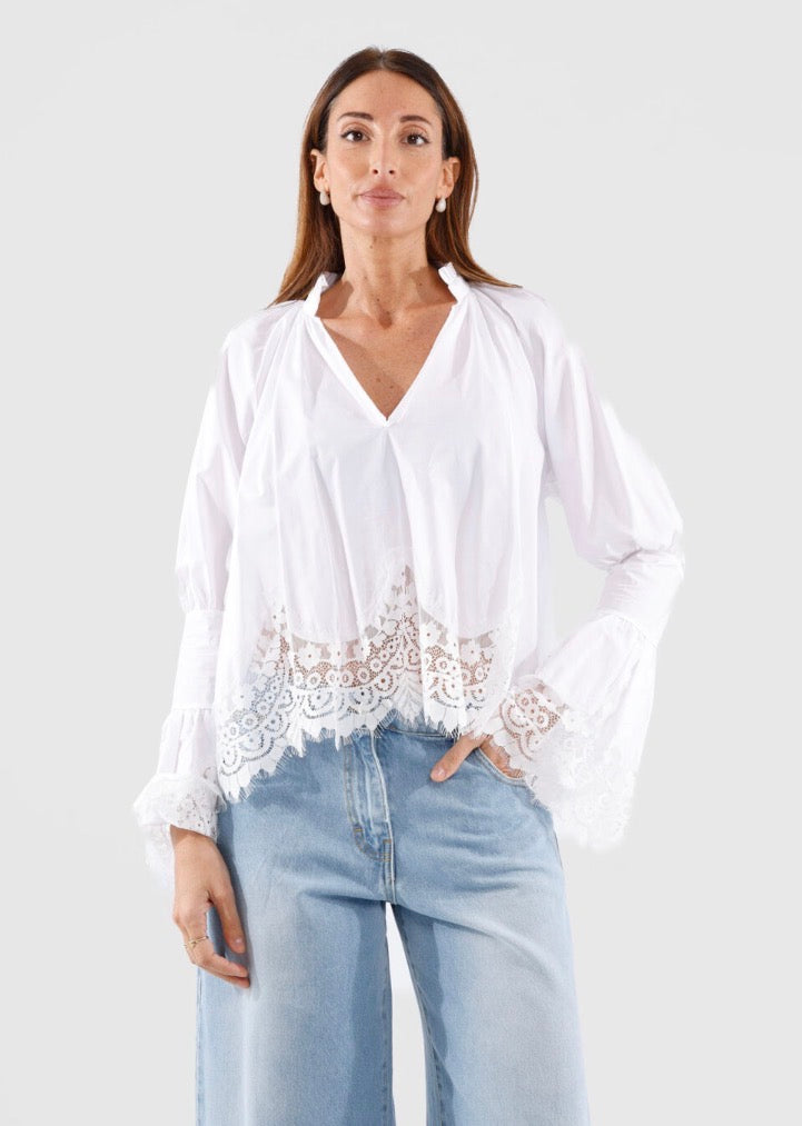 HAVEONE-camicia in cotone con pizzo
