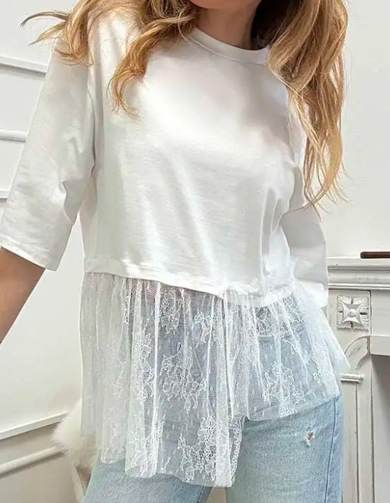 HAVEONE-t-shirt con pizzo