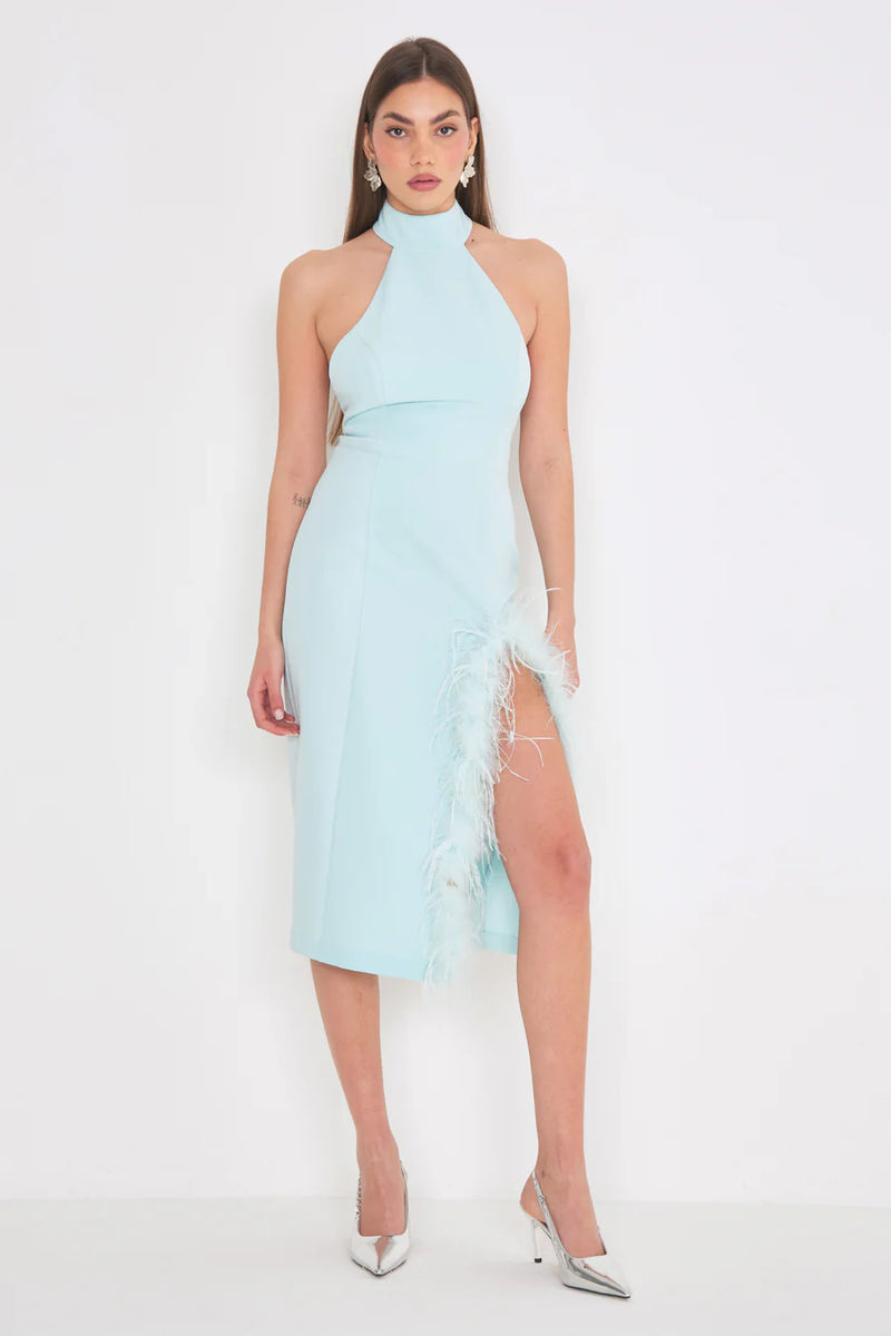 SILENCE LIMITED-halter plume dress